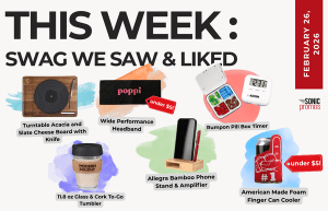Text above reads "This Week: Swag We Saw and Liked." Below is a collection of images of the items in the blog post