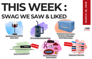 Text above reads "This Week: Swag We Saw and Liked." Below is a collection of images of the items in the blog post