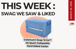 Text above reads "This Week: Swag We Saw and Liked." Below is an image of the Coleman Snap N Go 25-Quart Collapsible Hard-Sided Cooler