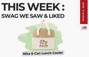 Text above reads "This Week: Swag We Saw and Liked." Below is an image of the Nika 6-can lunch cooler