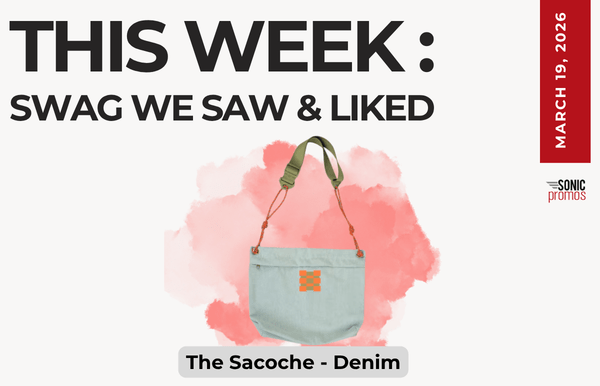 Text above reads "This Week: Swag We Saw and Liked." Below is a picture of the Sacoche denim bag