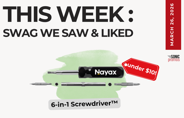 Text above reads "This Week: Swag We Saw and Liked." Below is an image of the 6-in-1 Screwdriver