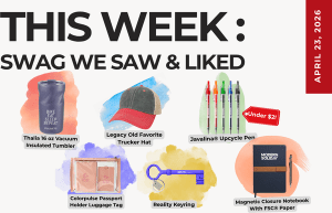 Text above reads "This Week: Swag We Saw and Liked." Below is a collection of images of the items in the blog post