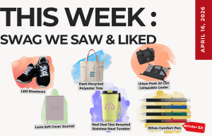Text above reads "This Week: Swag We Saw and Liked." Below is a collection of images of the items in the blog post