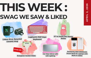 Text above reads "This Week: Swag We Saw and Liked." Below is a collection of images of the items in the blog post