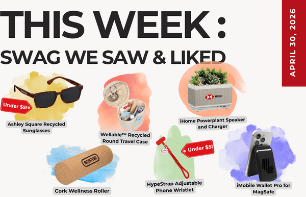 Text above reads "This Week: Swag We Saw and Liked." Below is a collection of images of the items in the blog post
