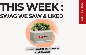Text above reads "This Week: Swag We Saw and Liked." Below is an image of the iHome Powerplant Speaker and Charger