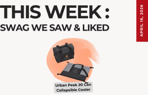 Text above reads "This Week: Swag We Saw and Liked." Below is an image of the Urban Peak 20 Can Collapsible Cooler