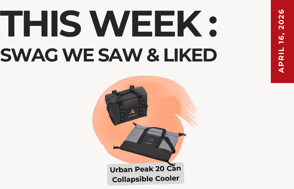 Text above reads "This Week: Swag We Saw and Liked." Below is an image of the Urban Peak 20 Can Collapsible Cooler