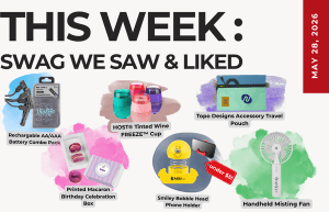 Collage of swag items with captions for 'THIS WEEK: SWAG WE SAW & LIKED' and a May 28, 2026 date badge.