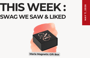 This Week: Swag We Saw & Liked — Maria Magnetic Gift Box on a peach brushstroke background.