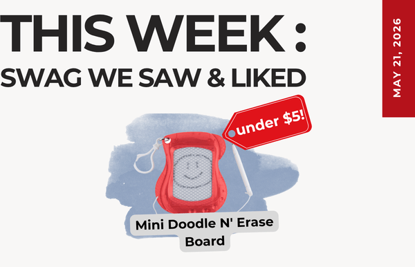 Promotional graphic for this week’s swag: mini doodle n' erase board on a blue splash, with a red tag reading 'Under $5'