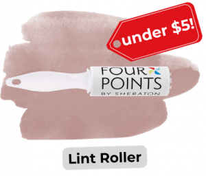 Image of a lint roller with a tag that read "under " pointing to it