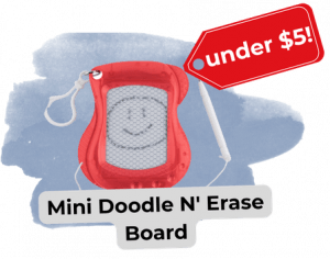 swag we saw and liked 521 13 - Sonic Promos | Custom Promotional Items A red mini doodle n' erase board with a smiley face drawn on the screen. A small red tab points to the item with "under $5" on the tab