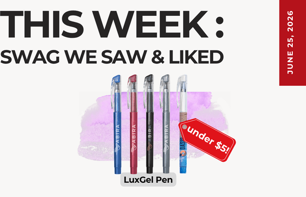 This week’s promo graphic: six LuxGel Pens with a purple splash, 'Under $5!' tag, and the date June 25, 2026.