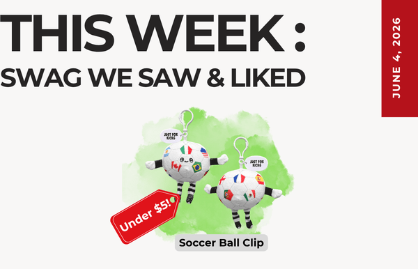 This Week promo: two soccer ball clip keychains with a red 'Under $5!' tag against a lime splash background; date June 4, 2016.