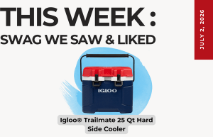 Weekly feature graphic highlighting Igloo Trailmate 25 Qt hard-side cooler against a blue circular background as this week's swag highlight.
