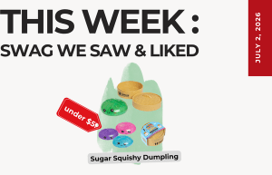 Weekly feature: Sugar Squishy Dumpling toys with red 'under .50' tag and a mint-green backdrop, on a light background