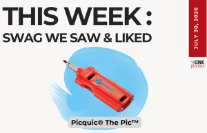 Promotional poster announcing this week's swag highlights, featuring a red Picquic The Pic tool on a blue brush stroke.