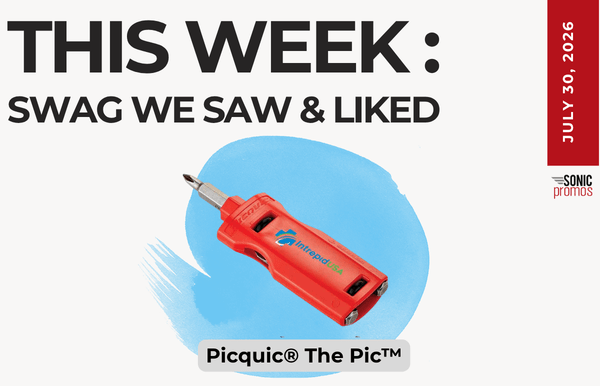 Promotional poster announcing this week's swag highlights, featuring a red Picquic The Pic tool on a blue brush stroke.
