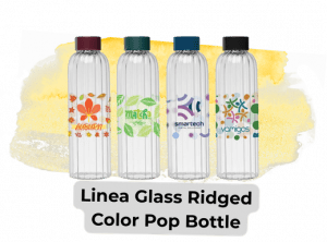 swag we saw and liked 86 3 - Sonic Promos | Custom Promotional Items Image of a collection of the Linea Glass Ridged Color Pop Bottles in different colors