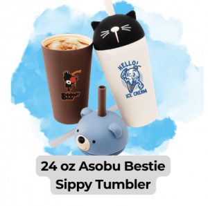 Blog images 6 - Sonic Promos | Custom Promotional Items A group image of the Asobu Bestie Sippy tumblers. Showing the bear tumbler with the lid off and the cat tumbler with the lid on