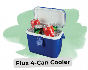 swag we saw and liked 813 13 - Sonic Promos | Custom Promotional Items Blue Flux 4-Can Cooler open with ice and assorted soda cans inside.