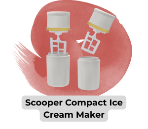 Blog images 17 - Sonic Promos | Custom Promotional Items Scooper Compact Ice Cream Maker with two detachable parts on a red abstract background.