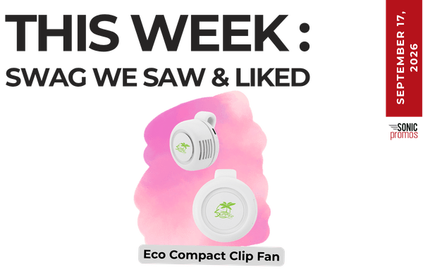 This Week feature: Eco Compact Clip Fan—two white clip fans with green leaf logos on a pink cloud background (date September 17, 2026).