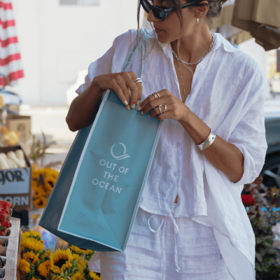 woman with a tote bag